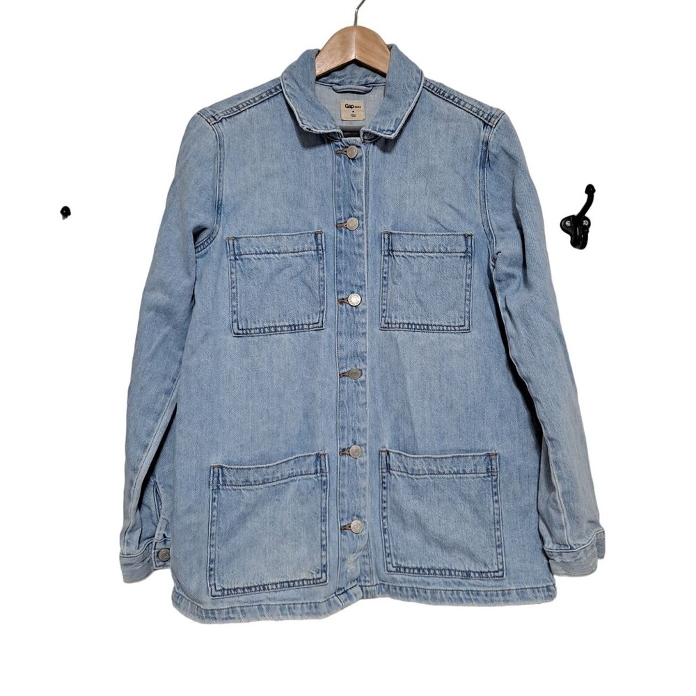 Gap Denim Jacket Woman Medium Shacket Barn Chore Relaxed Oversized Pockets Work